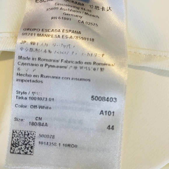 Escada Turka Buckle Hem Cropped Trousers Cream Off White Pants Flat Front Sz 14 - Picture 4 of 14